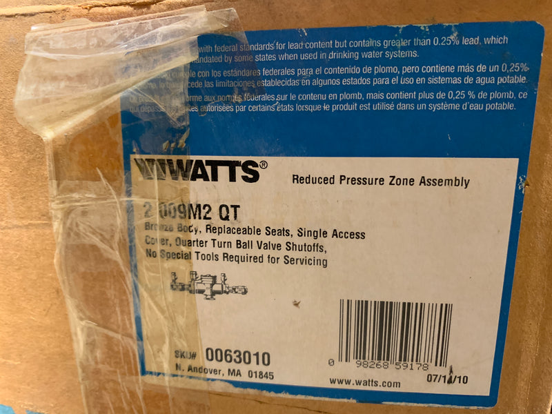 Watts Reduced Pressure Zone Assembly 2 009M2 QT