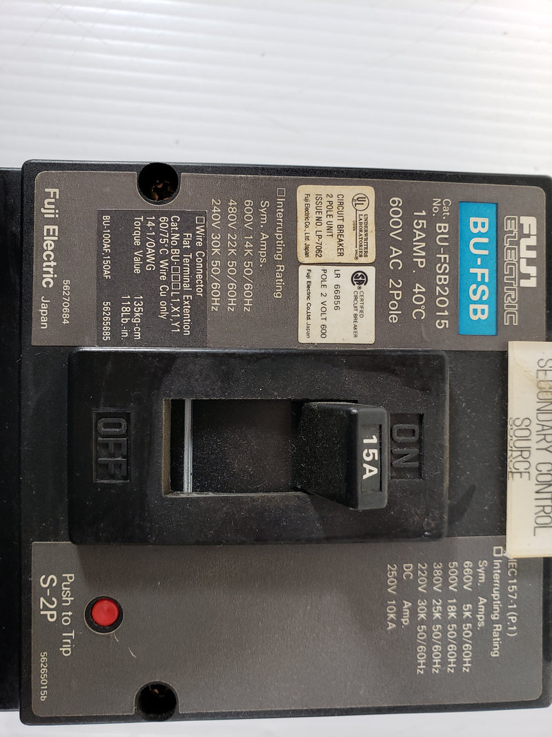 FUJI Electric Circuit Breaker 2 Pole 15 AMP BU-FSB2015