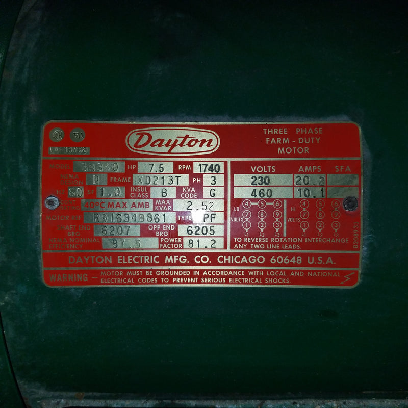 Dayton 3N340 7.5 HP Three Phase Farm Duty Motor