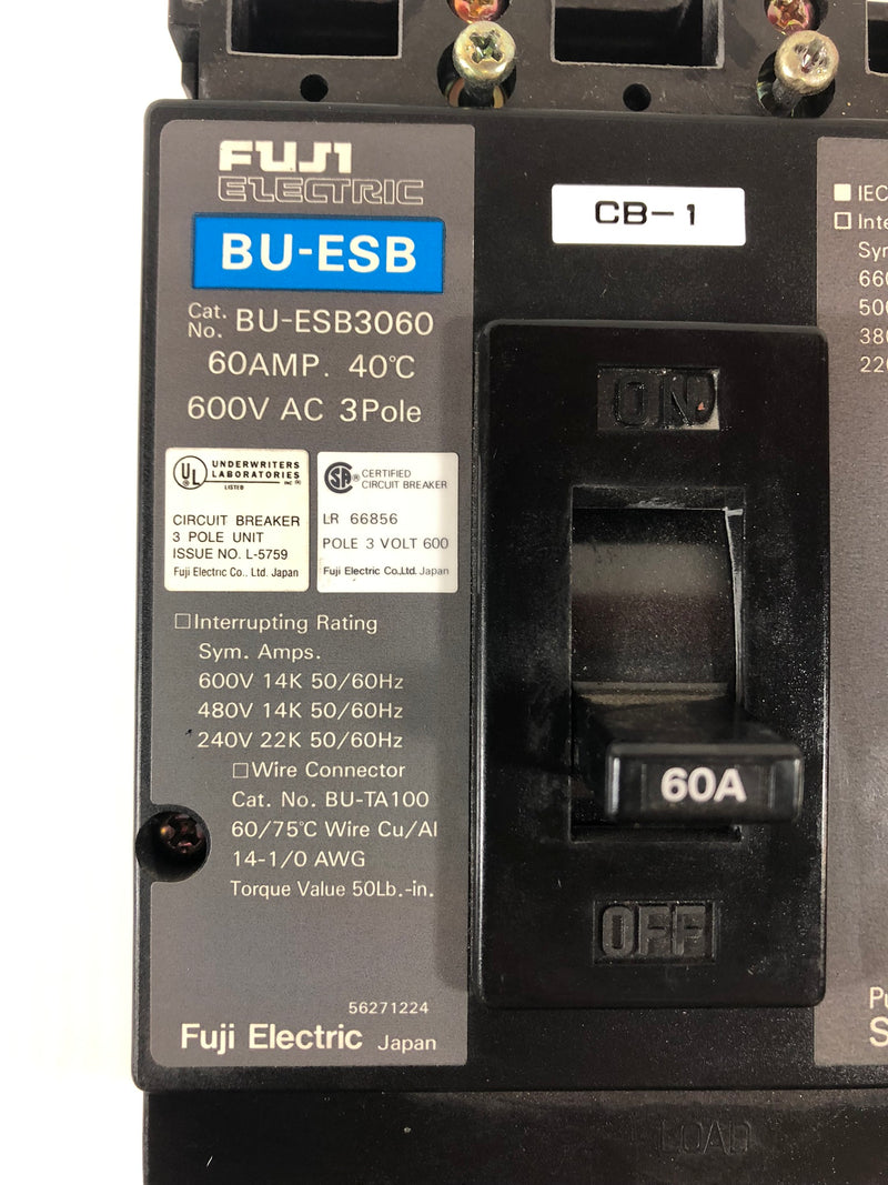 Fuji BU-ESB 60 Amp Circuit Breaker 600 VAC 3 Pole BU-ESB3060