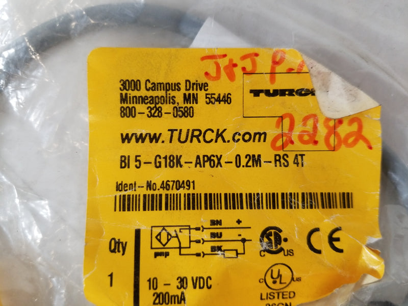 Turck Bi5-G18K-AP6X-0.2M-RS4T Proximity Switch