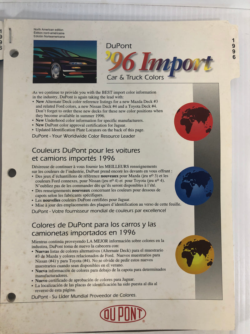 Dupont World Color Information 1996 Domestic and Import and 1998 & 99 Domestic
