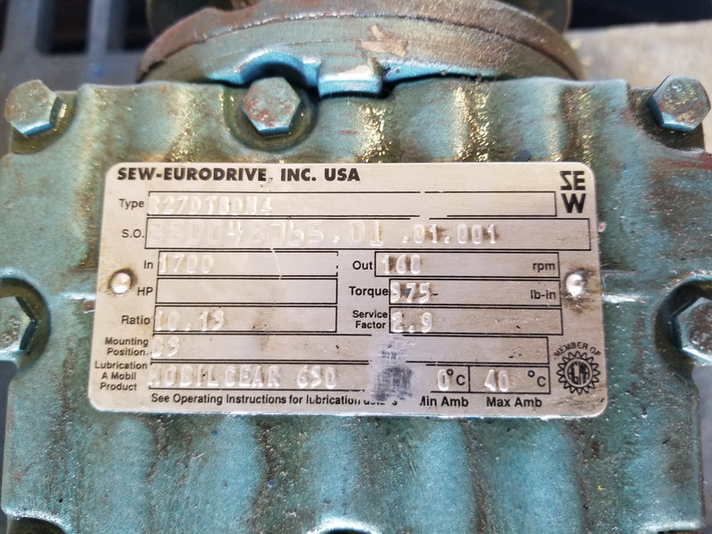 SEW Eurodrive R27DT80N4 Inline Gearbox 10.13:1