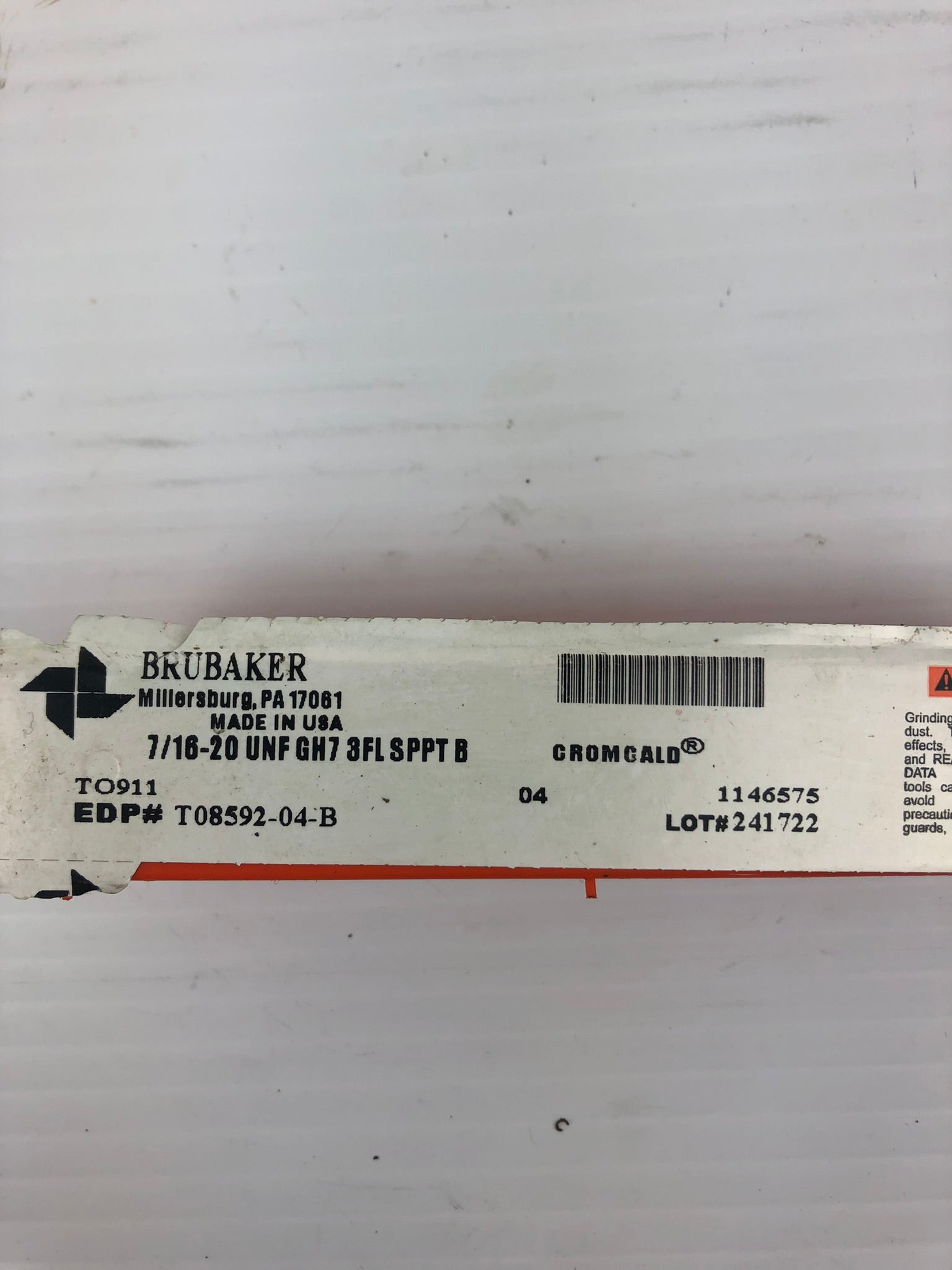 Brubaker 7/16-20 UNF GH7 3FL SPPT B Tap T08592-04-B Drill Bit Tap Tool