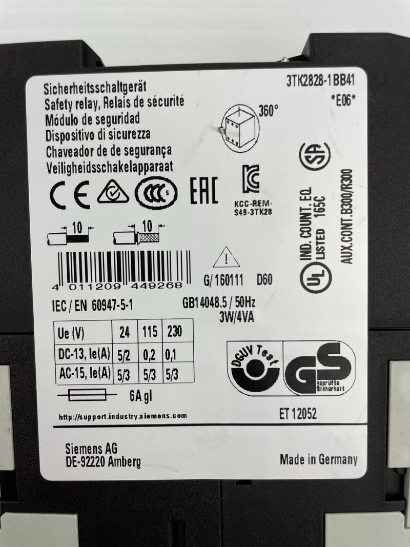 Siemens Sirius 3TK2828-1BB41 *E06* Safety Relay 24V DC