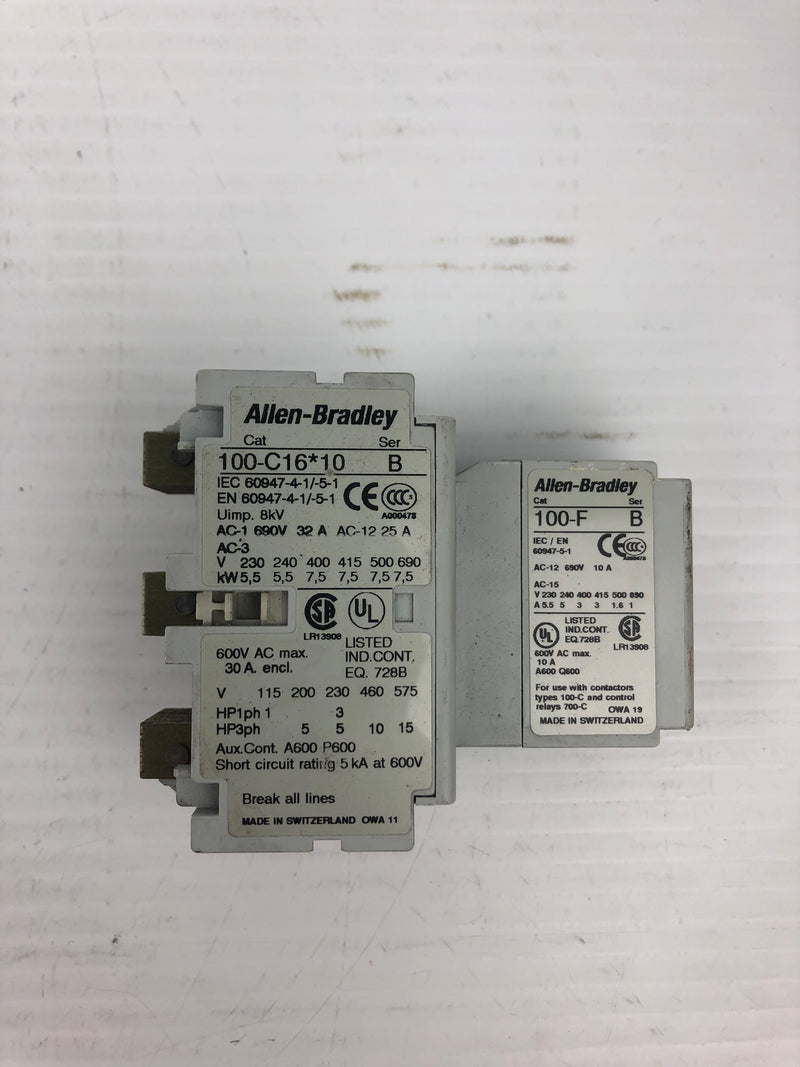 Allen-Bradley 100-C16*10 Contactor with 100-F Auxiliary Block