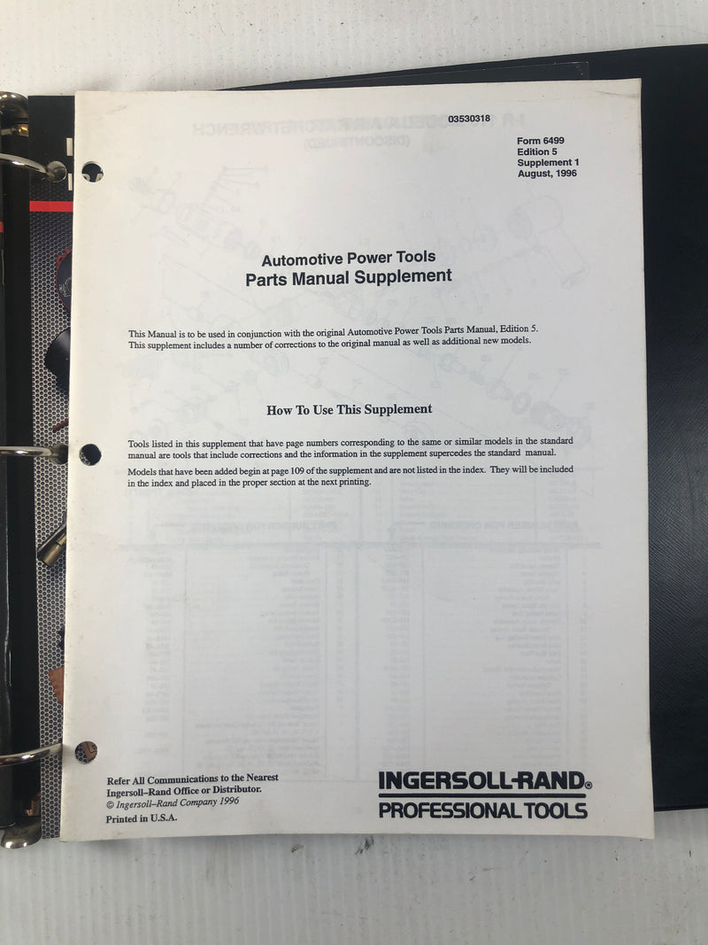 Ingersoll-Rand Automotive Power Tools IRAX Parts Manual Binder