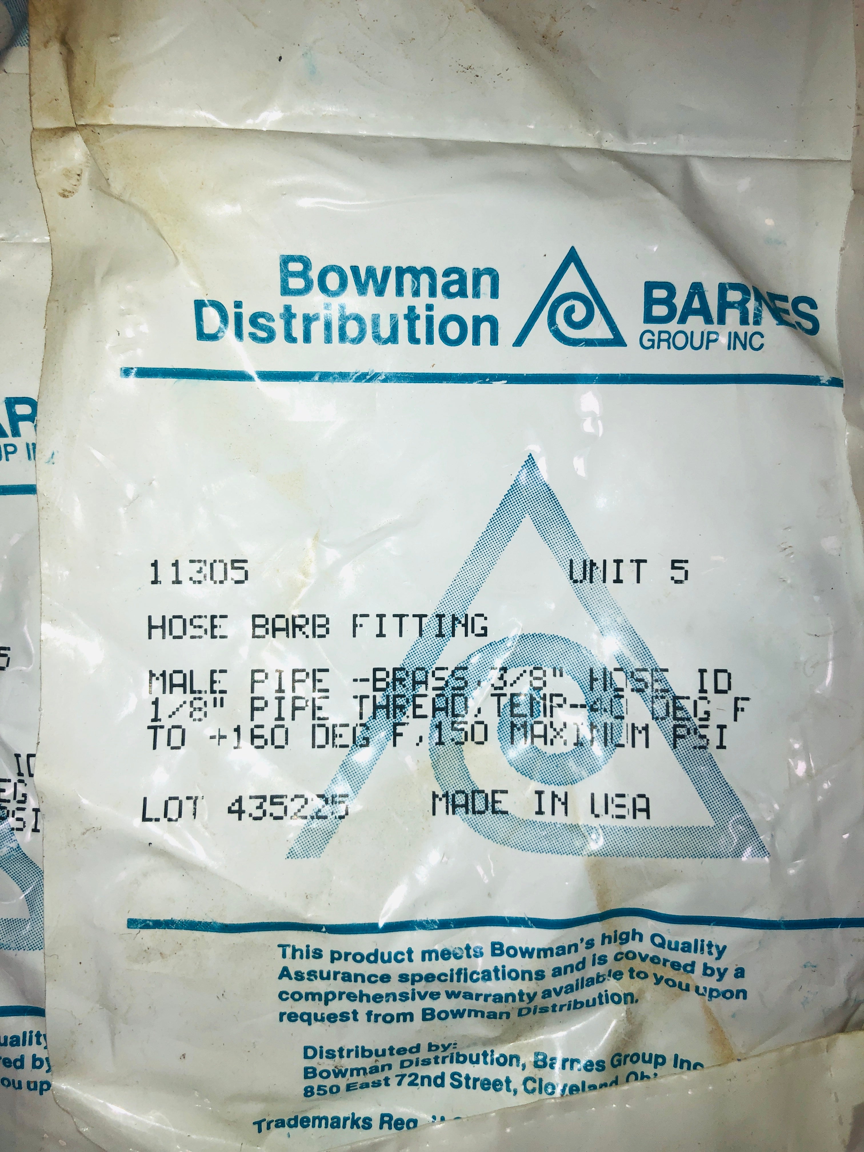 Bowman Distribution Barnes Group Hose Barb Fitting Male Brass 11305 (Lot of 101)