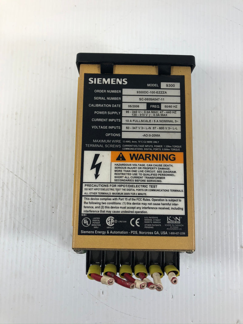 Siemens 9300 Power Meter 9300DC-100-EZZZA SC-0605A047-11