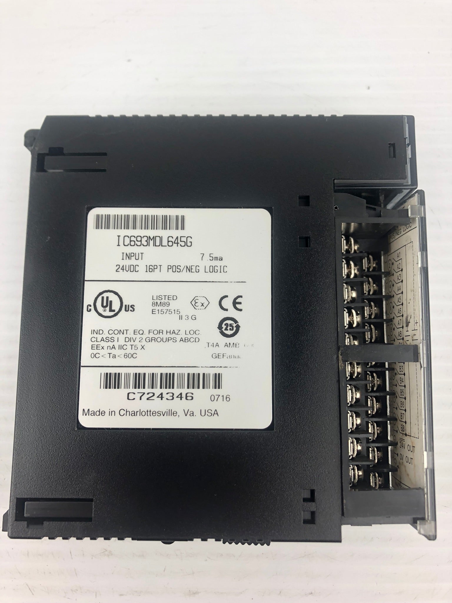 GE Fanuc IC693MDL645G PLC Input Module 24VDC 16PT P0S/NEG Logic with Door