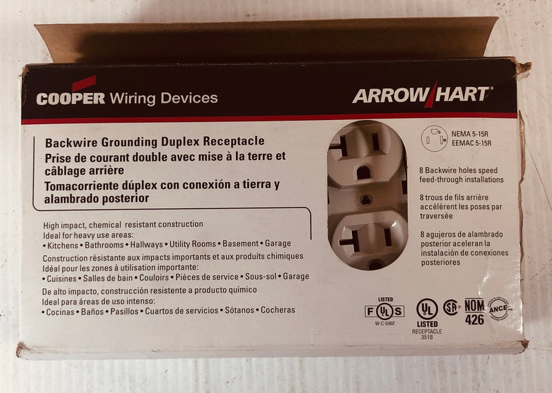 Cooper Wiring Devices Arrow Hart BR20W Backwire Grounding Receptacle Box of 10