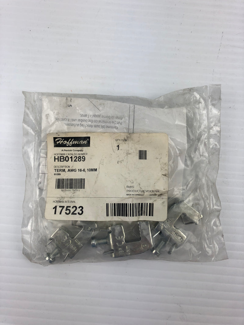 Hoffman HB01289 Busbar Universal Conductor Terminals AWG 16-6 10mm - Bag of 3