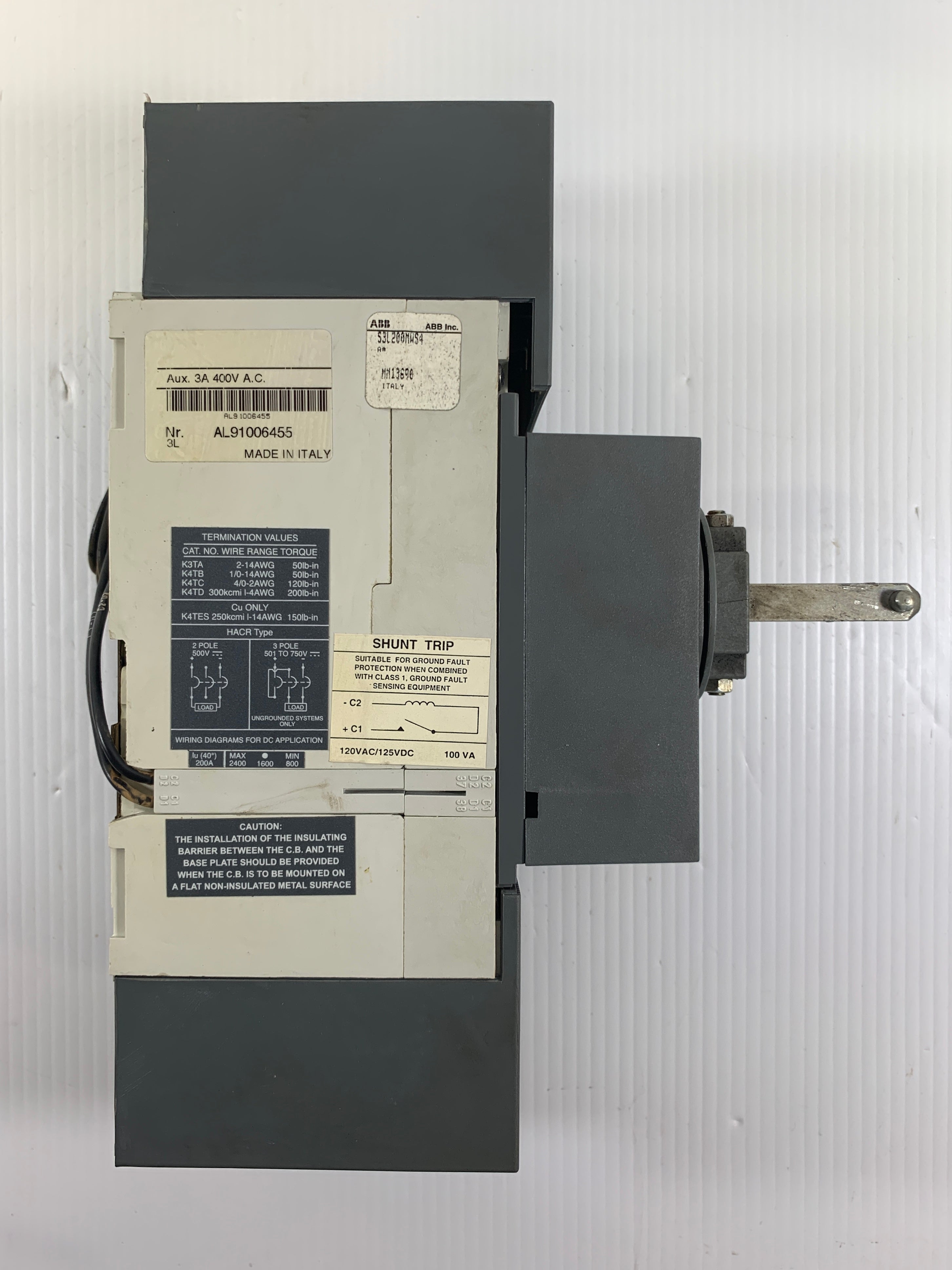 ABB Circuit Breaker SACE S3 200A 480V~500V