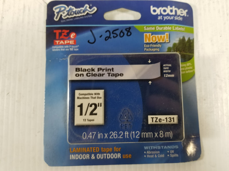 Brother TZe-131 Print Tape Cartridge 1/2" TZ Tapes Black on Clear TZe131