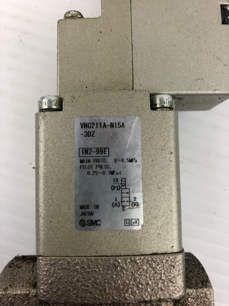 SMC VNC211A-N15A-3DZ Solenoid Valve 1N2-99E