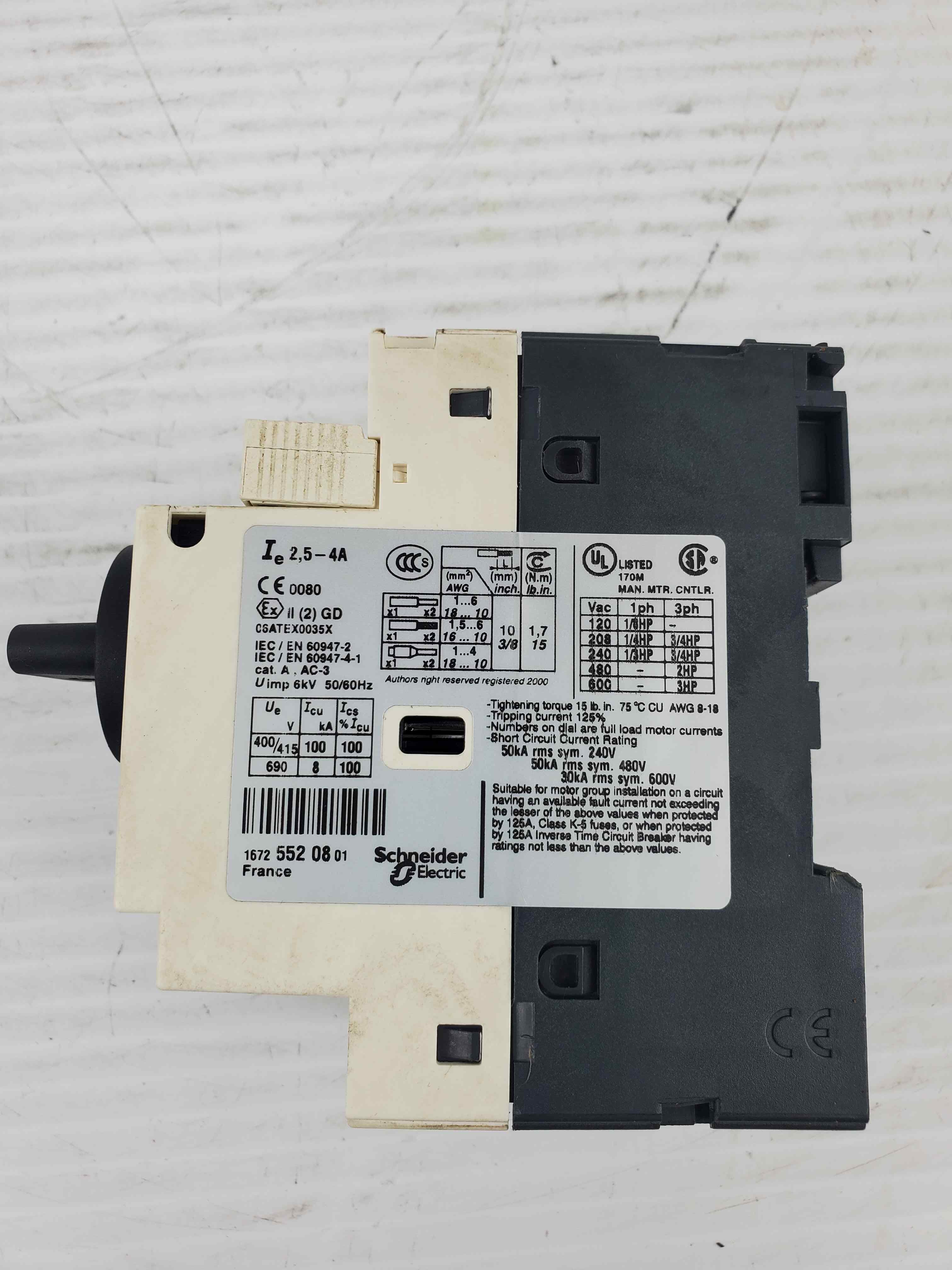 Telemecanique GV2-P08 Motor Circuit Breaker 2.5-4A