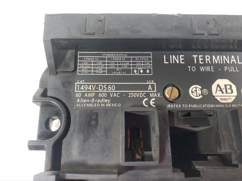 Allen-Bradley 1494V-DS60 Line Terminal Guard Disconnect Switch Series A