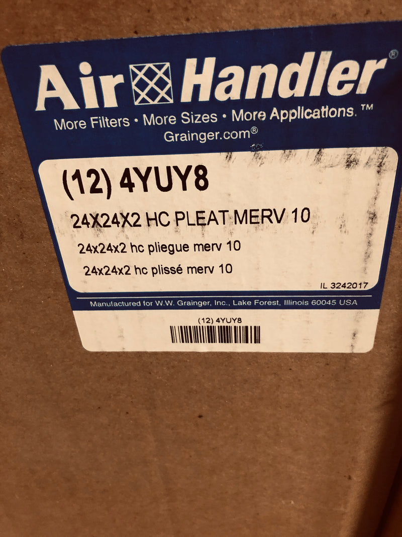 Air Handler Filter 24 x 24 x 2 Pleated Merv 10 4YUY8 (Case of 12)