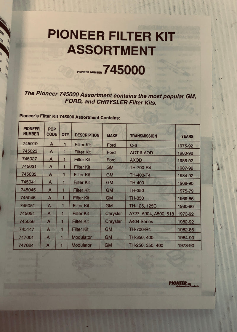 Pioneer Inc. Automotive Products Transmission Parts Catalog TR-97