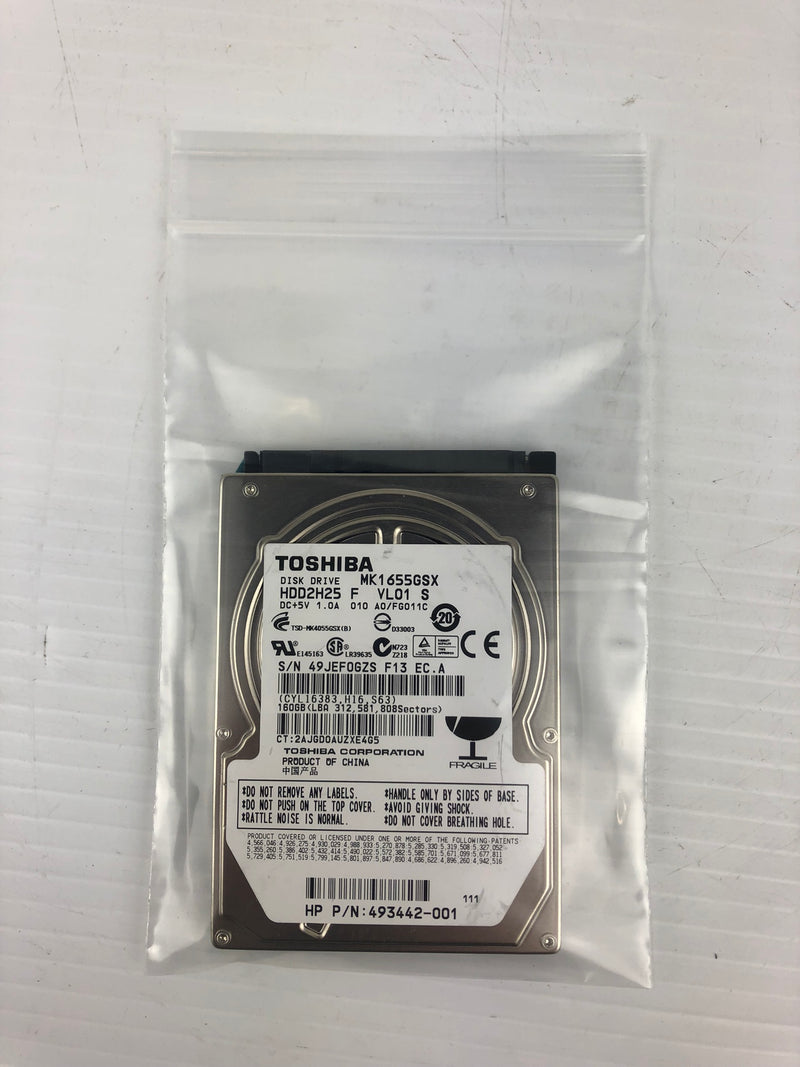 Toshiba 493442-001 Laptop Hard Drive MK1655GSK