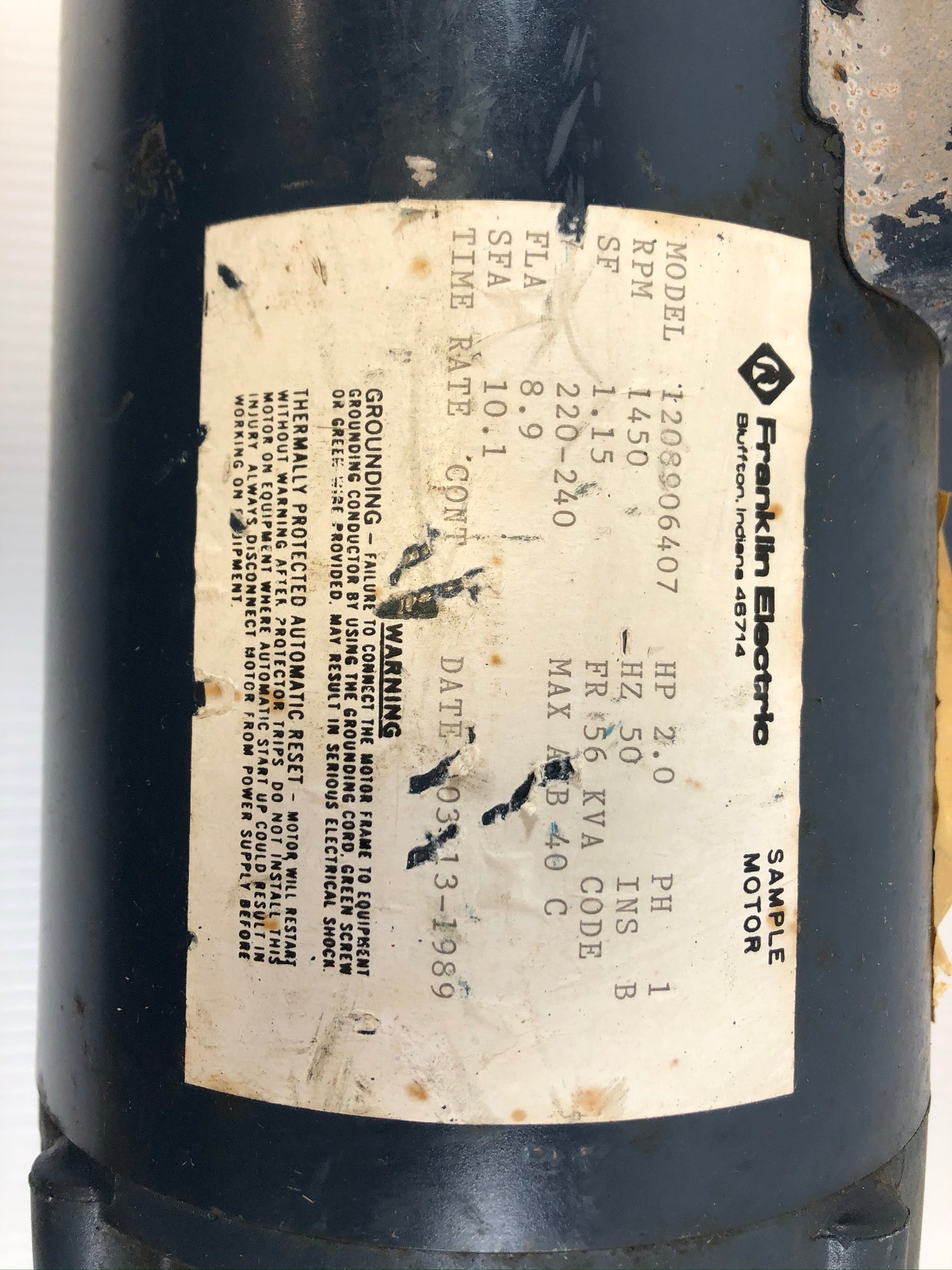 Franklin Electric Motor 1208906407 2HP 1450 RPM 56 Frame