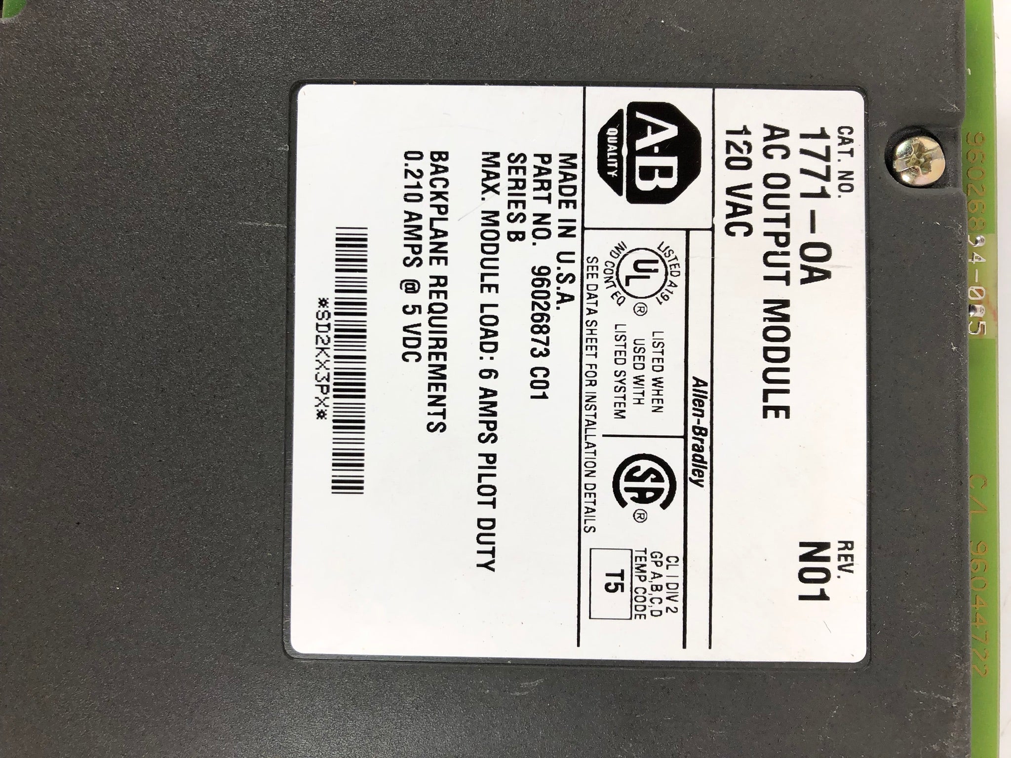 Allen-Bradley 1771-OA Series B AC Output Module 1771OA Rev N01