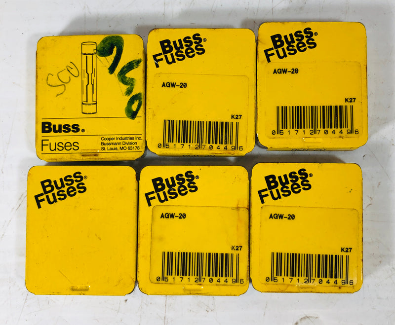 Buss Fuses AGW-20 6 Boxes (Lot of 37 Fuses)
