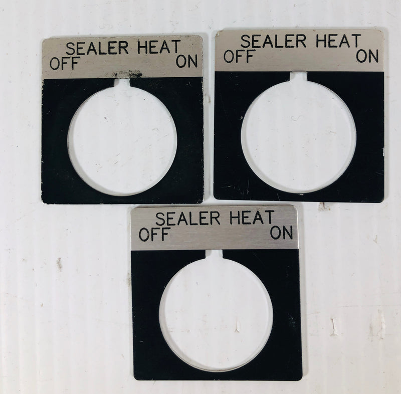 Legend Plate Square Black "Sealer Heat OFF ON" (Lot of 3)