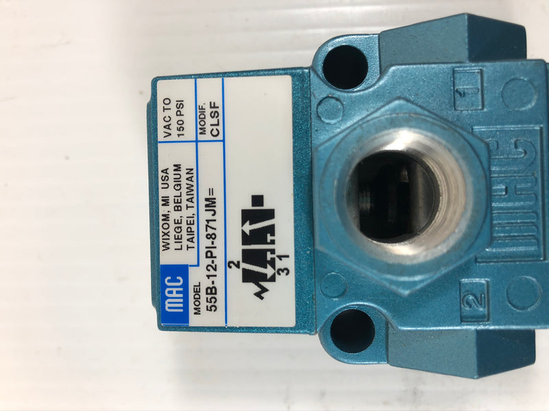 MAC 55B-12-PI-871JM Solenoid Valve CLSF 150 PSI