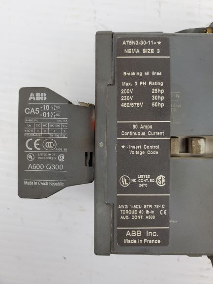 ABB A75N3-30-11-* Contactor NEMA SIZE 3 W/2 ABB A600-Q300 Attached