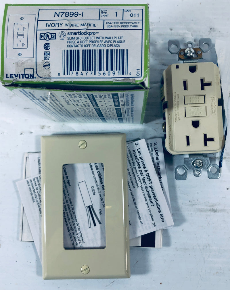 Leviton Slim GFCI Ivory Outlet with Wallplate N7899-I