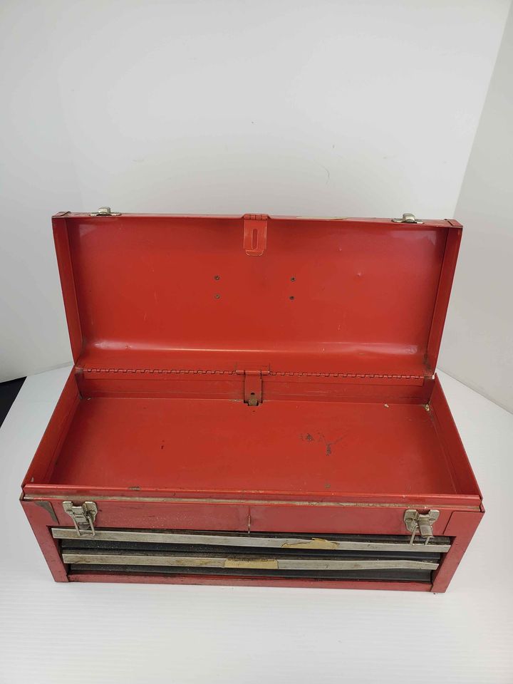 Vintage Red Tool Box With Two Drawers