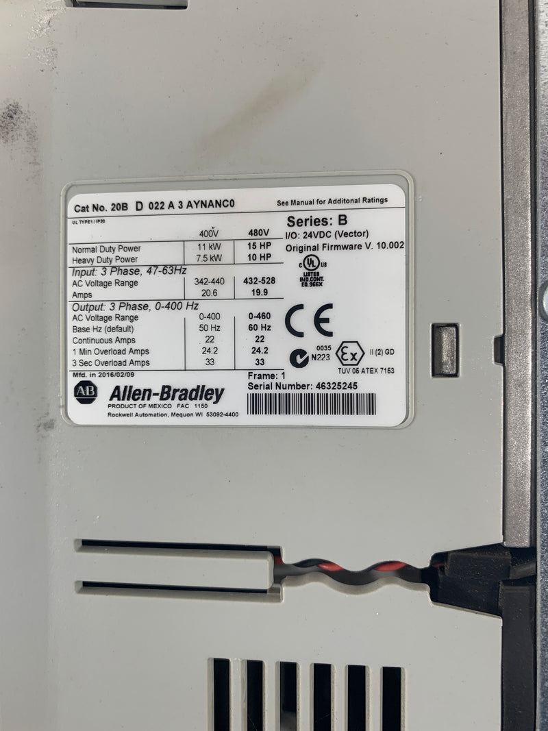 Allen-Bradley 20BD022A3AYNANC0 Powerflex 700 15HP AC Drive