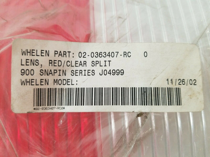 Whelen 02-0363407-RC0 Lens Red White Split (Lot of 2)