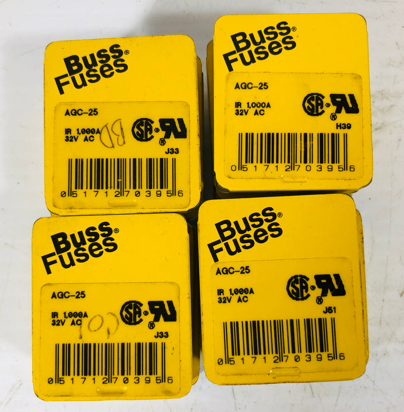 Buss Fuses AGC-25 12 Boxes (Lot of 49 Fuses)