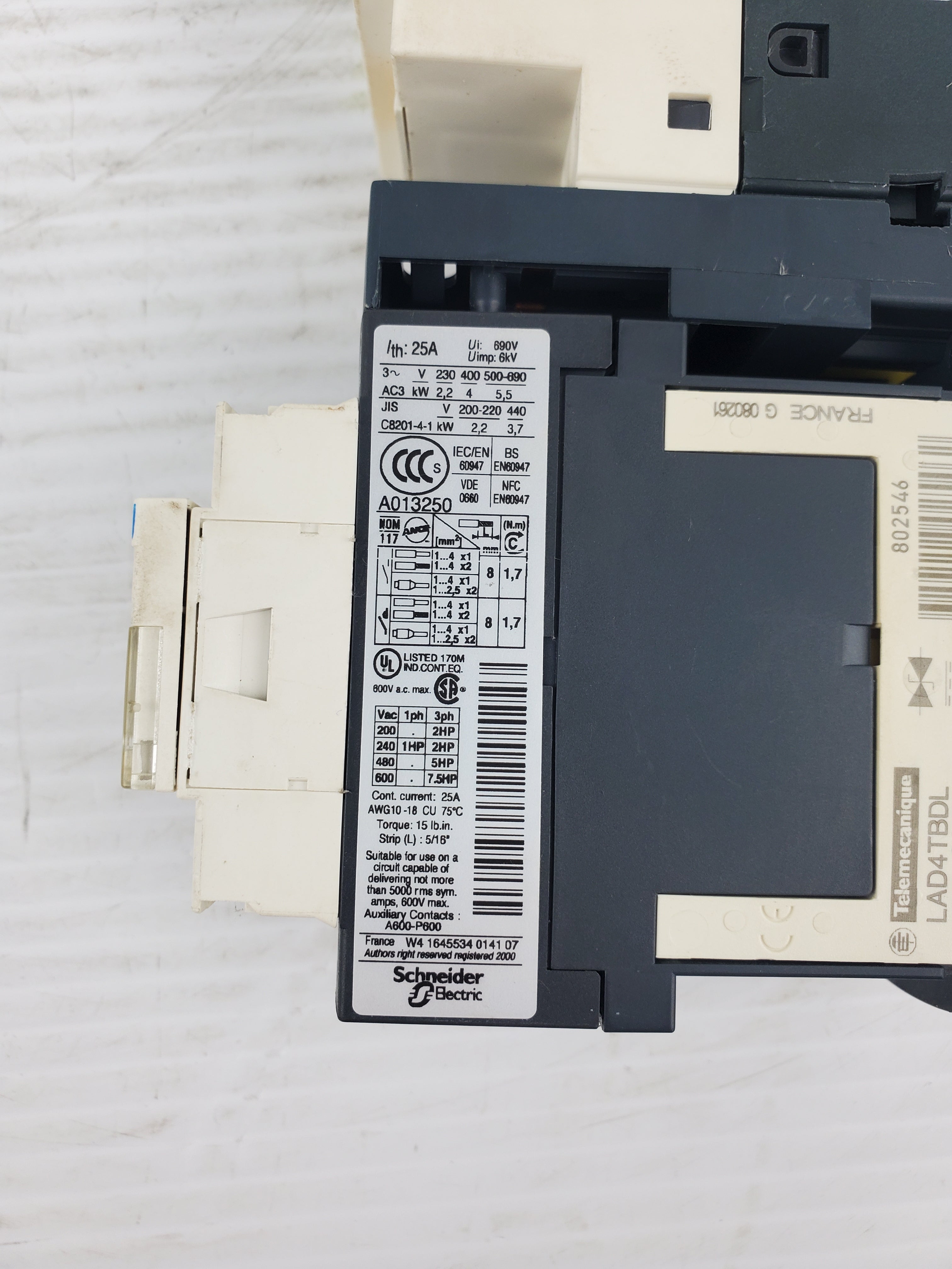 Telemecanique GV2-P08/2.5-4A Motor Circuit Breaker with LC1D09 Contactor