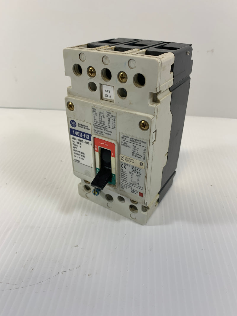 Allen-Bradley 140U-H3C3-D10 A Molded Case Circuit Breaker 100A 3 Pole