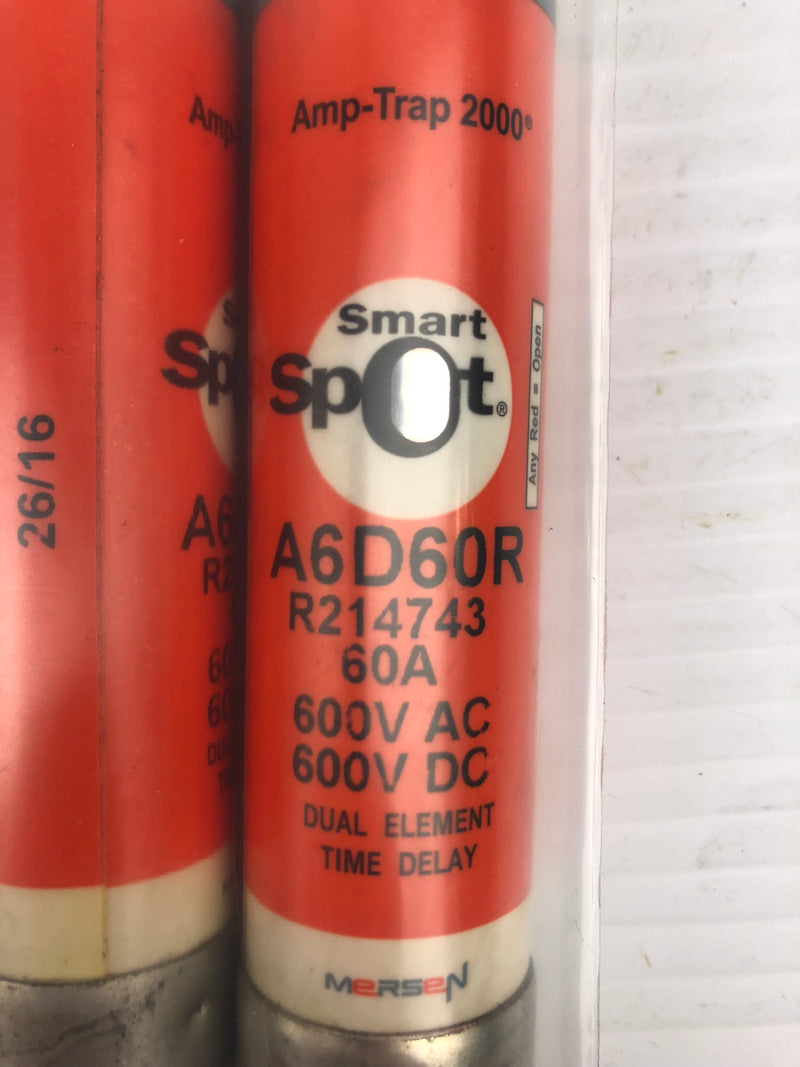 Ferraz Shawmut A6D60R Smart-Spot Dual-Element Center Tag Fuse 60A - Lot of 3