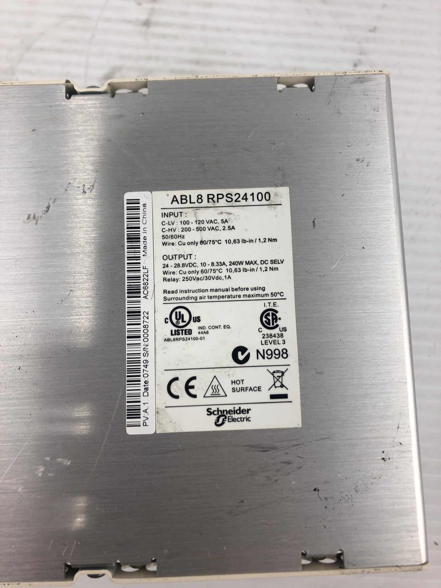 Schneider Electric ABL8RPS24100 Power Supply 24VDC-10A
