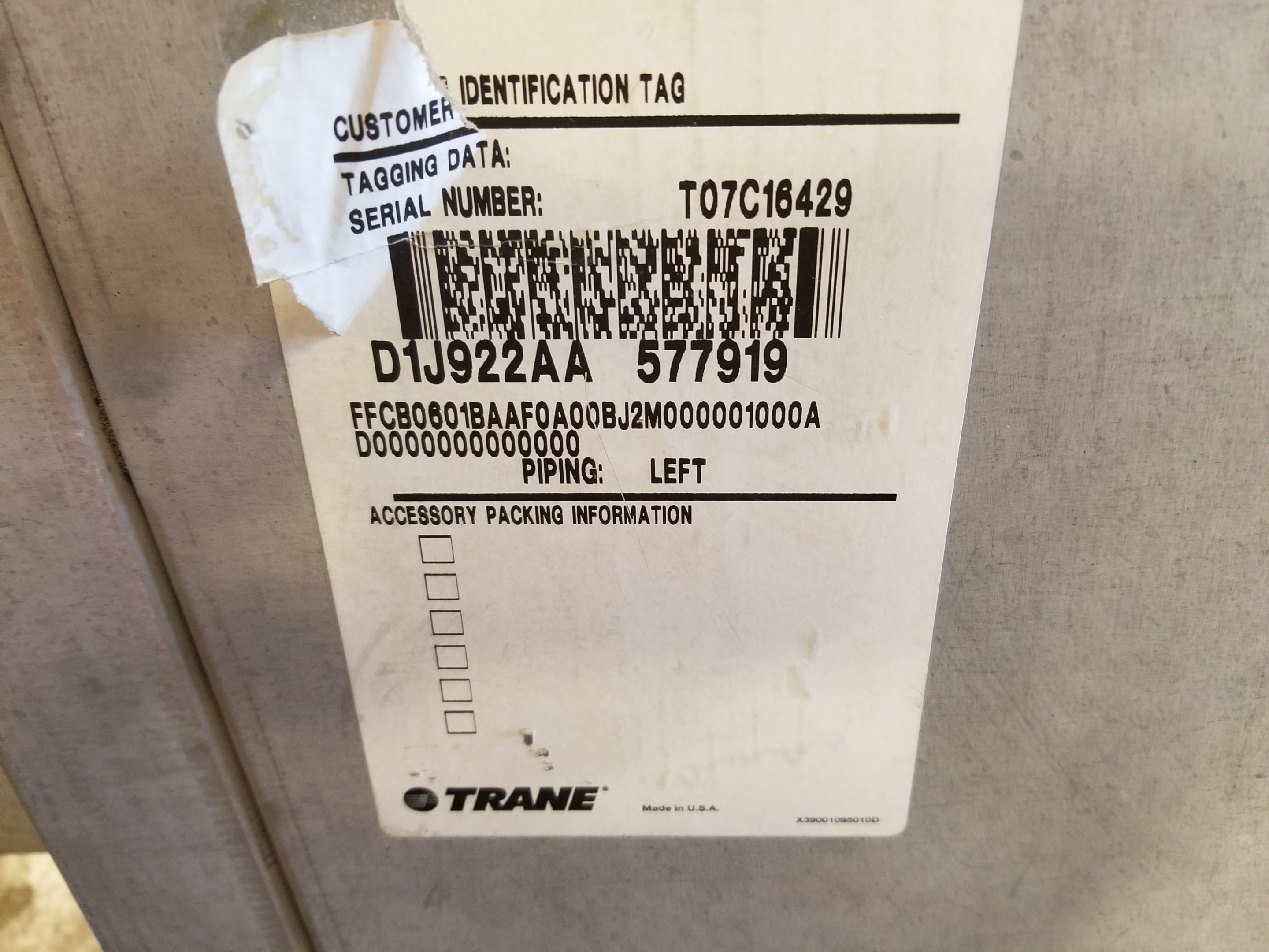 Trane FFCB0601BAAF0A00BJ2M000001000A Forced Air Heat Exchanger 1PH