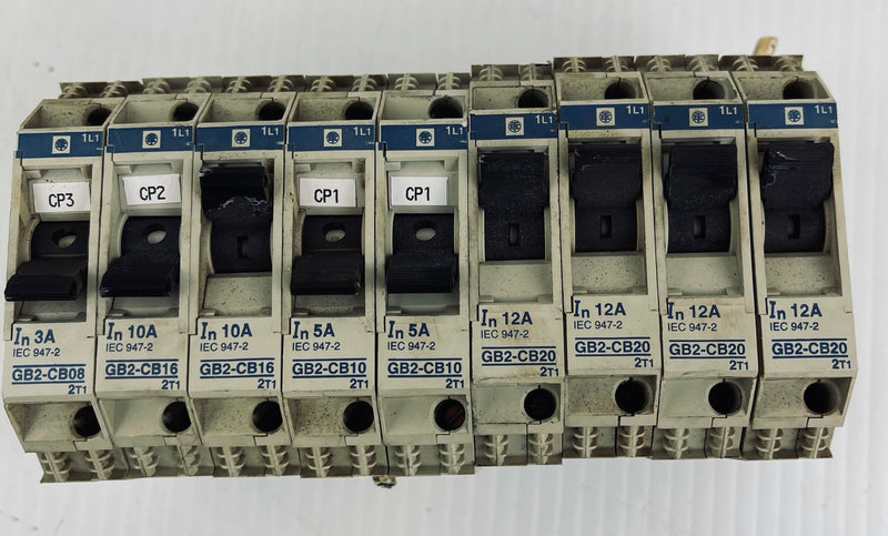 Telemecanique Circuit Breaker Lot of 9 GB2-CB08 CB16 CB10 CB20 12 AMP