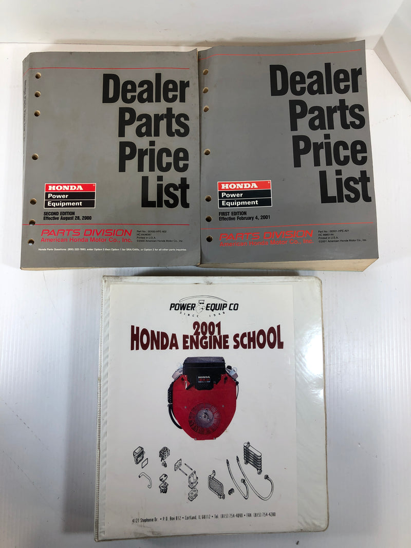 Honda Engine School and Dealer Parts List Lot of 3 Manuals from 2000 and 2001