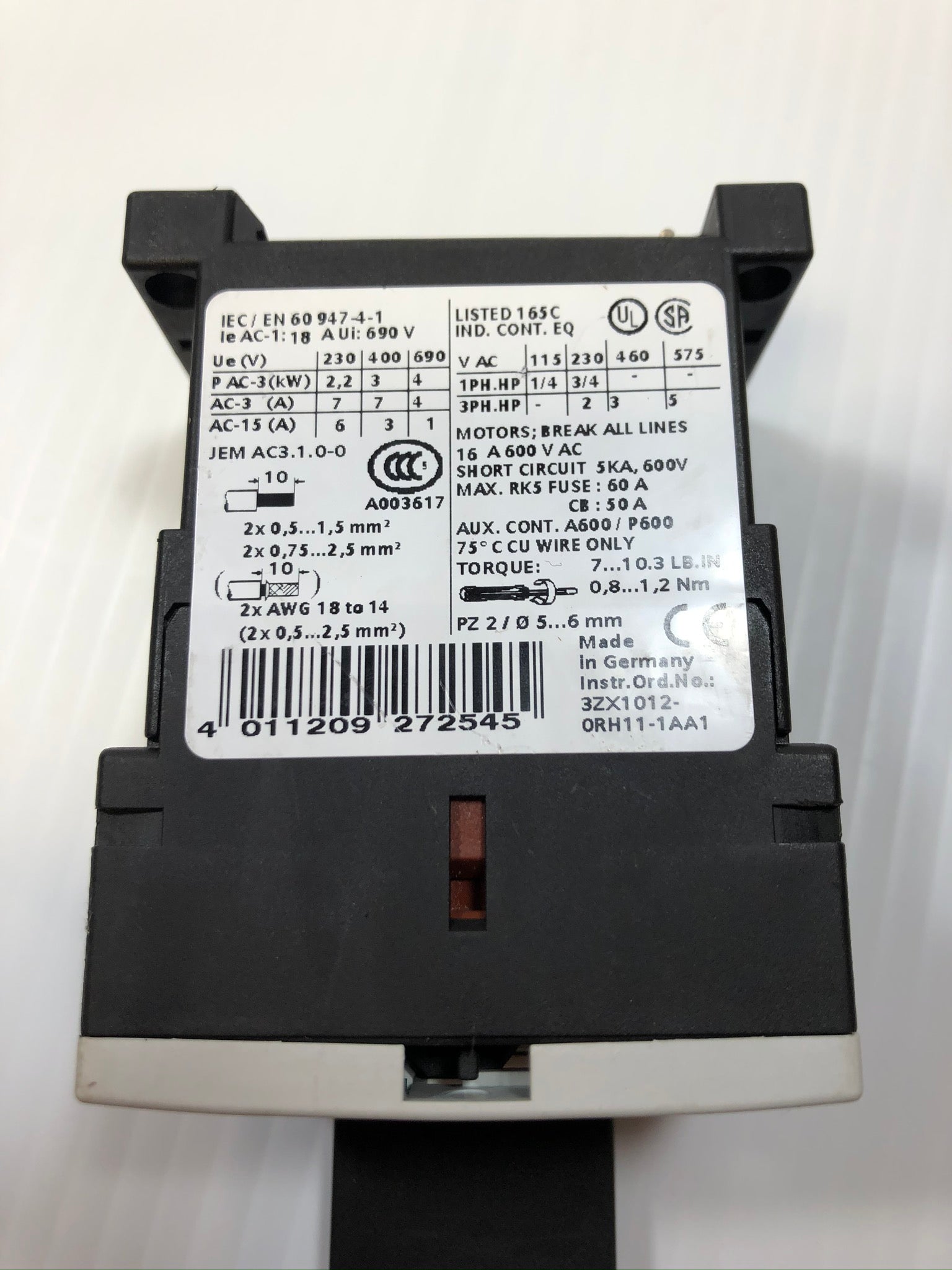 Siemens 3RT1015-1BB41 Electrical Contactor with 3RT1916-1BB00 Surge Suppressor