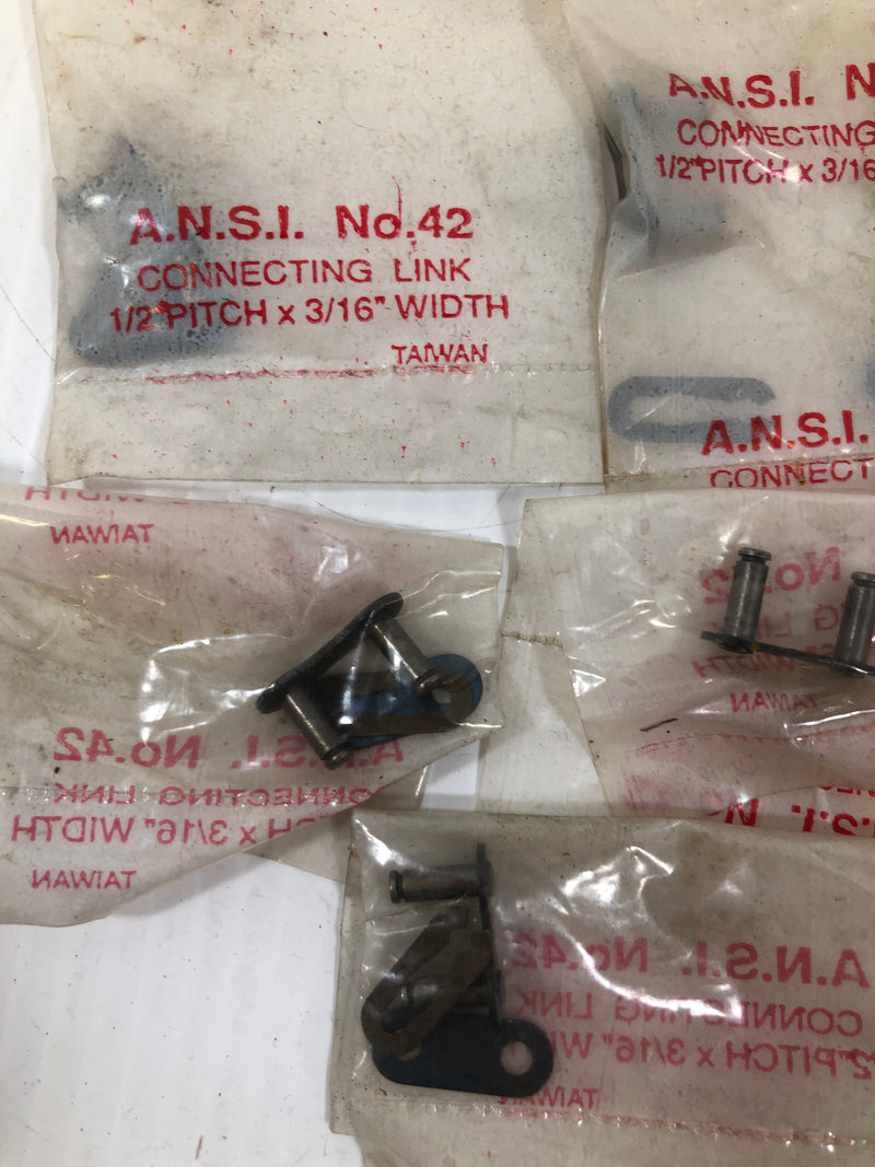 A.N.S.I. Number 42 Connecting Link 1/2" Pitch x 3/16" Width Lot of 11