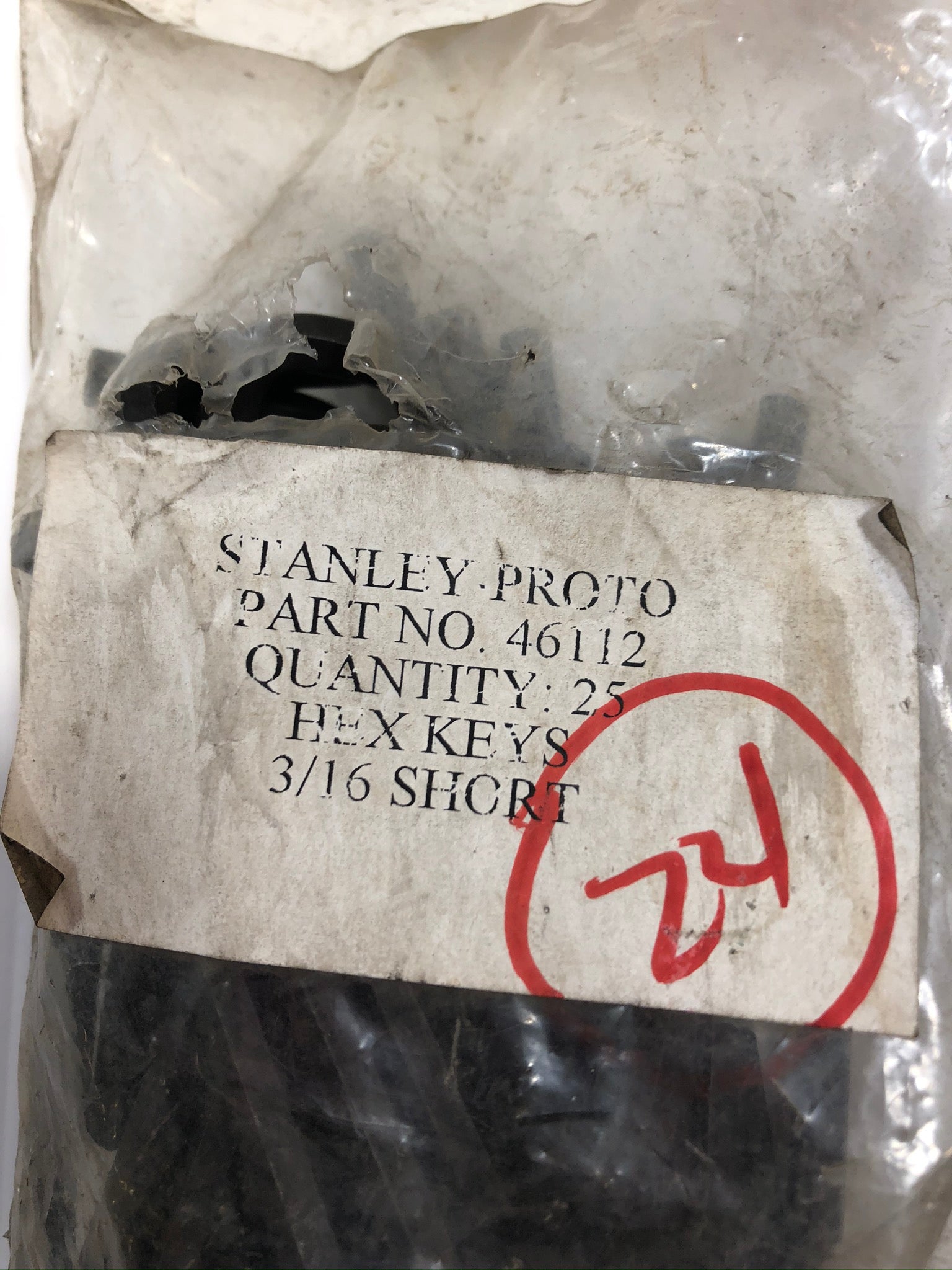 Stanley Proto Hex Keys 46112 Qty 25 3/16 Short