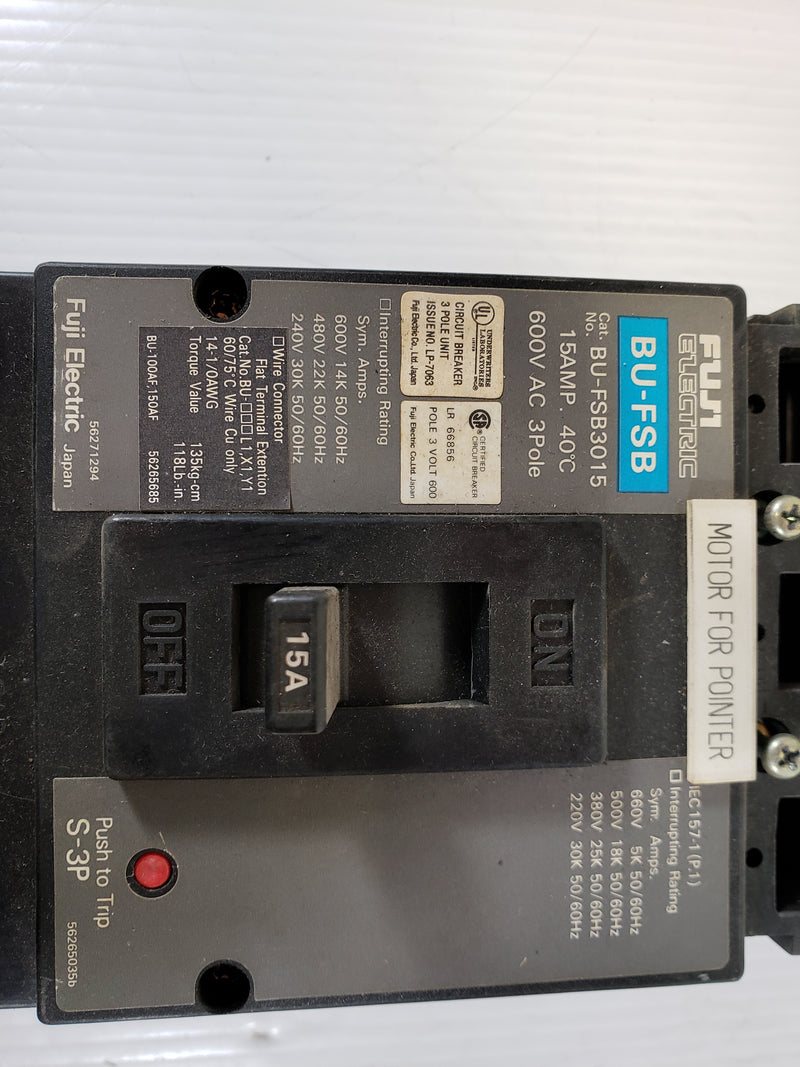 FUJI Electric Circuit Breaker 3 Pole 15 AMP BU-FSB3015