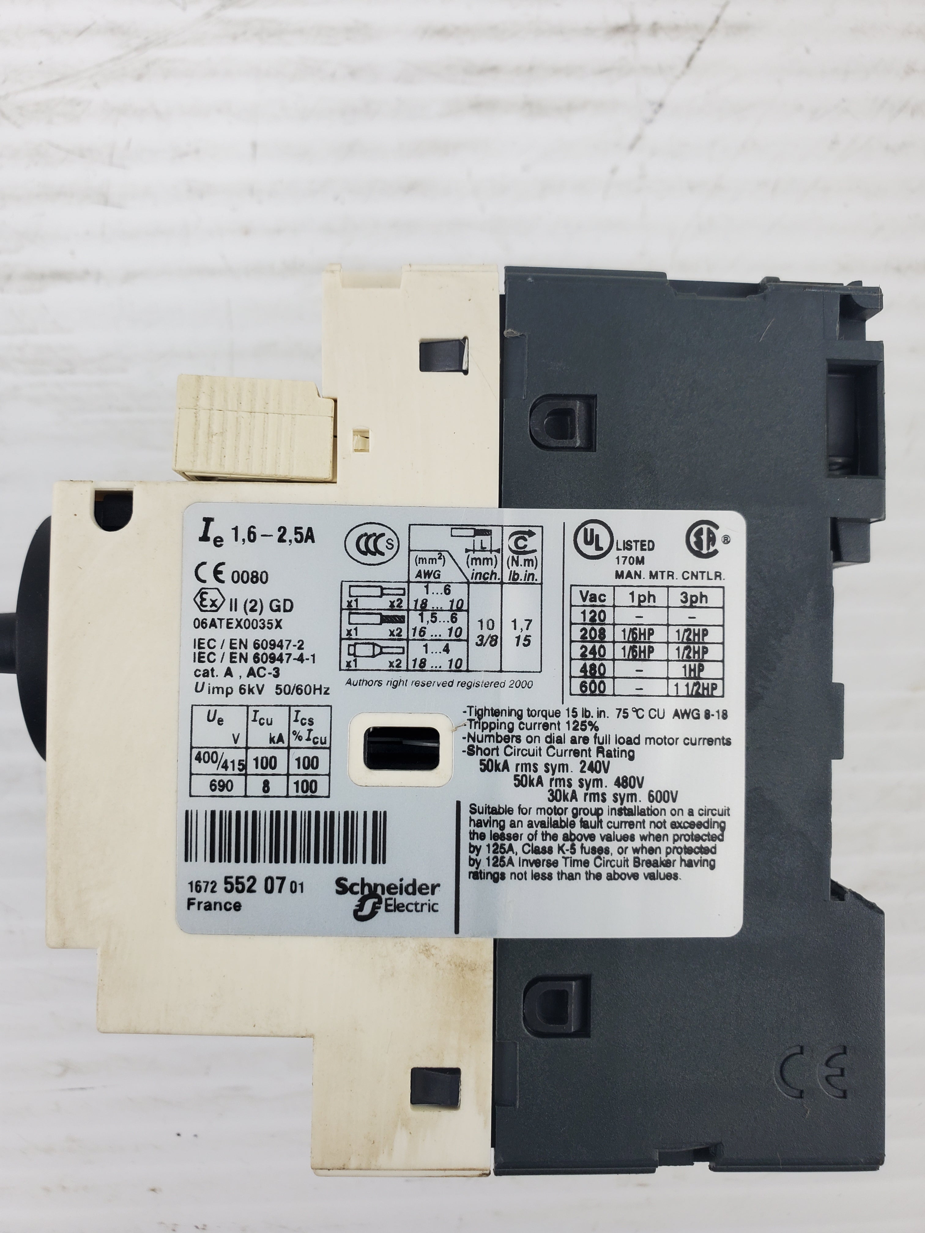Telemecanique GV2-P07/1.6-2.5A Motor Circuit Breaker