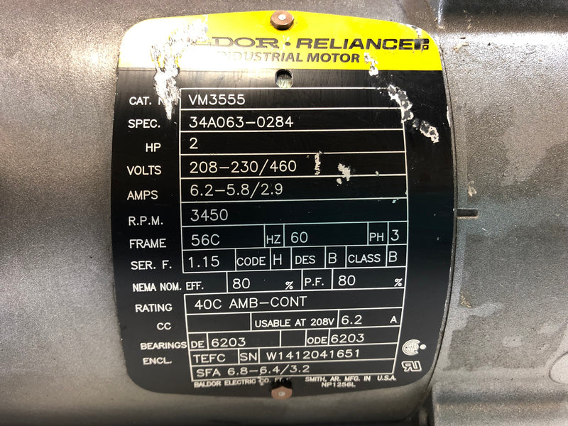 Baldor VM3555 Industrial Motor 2HP 3 Phase 3450 RPM 56C