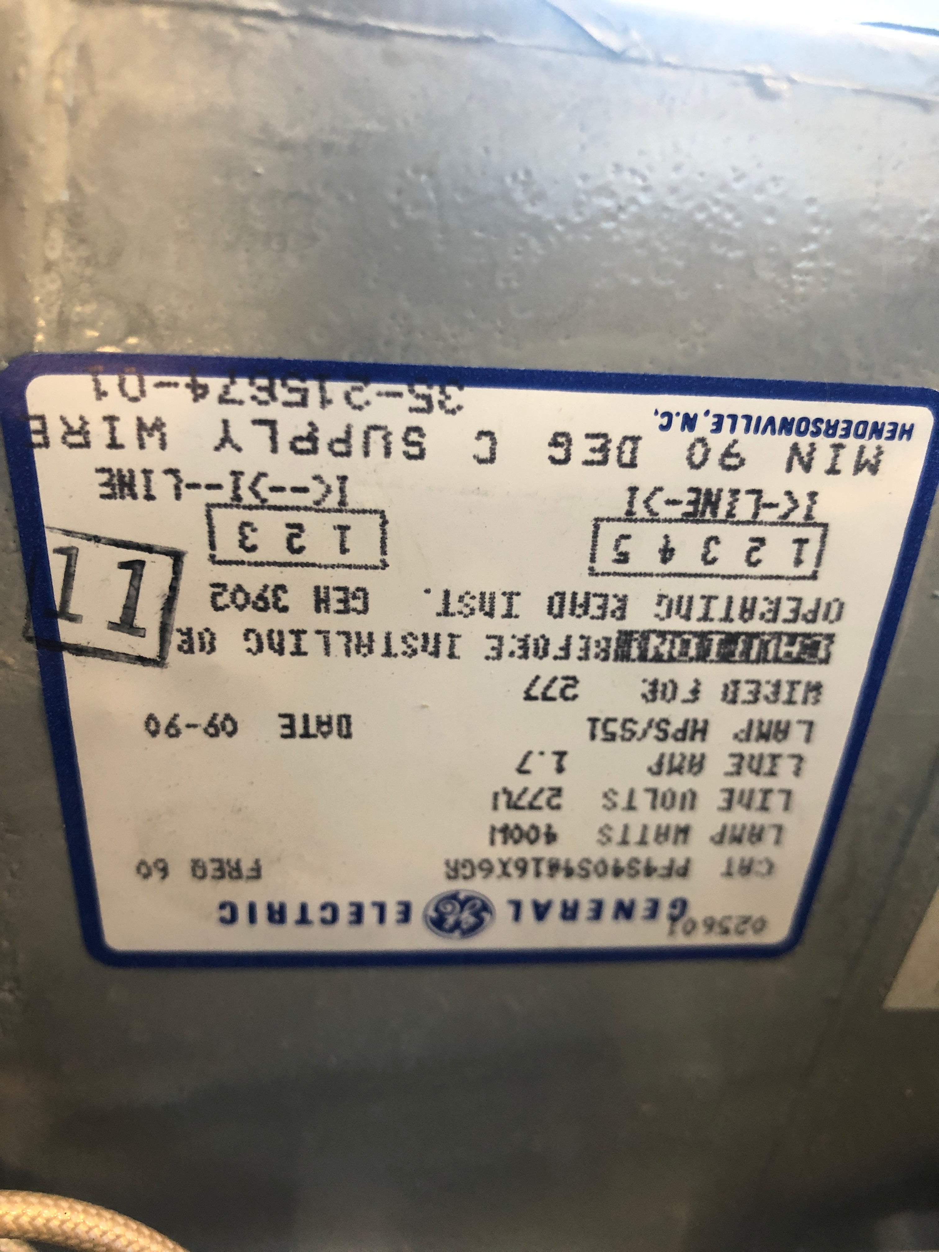 GE Industrial Light Category PF4S4OS4A16X6GR 400 Watts