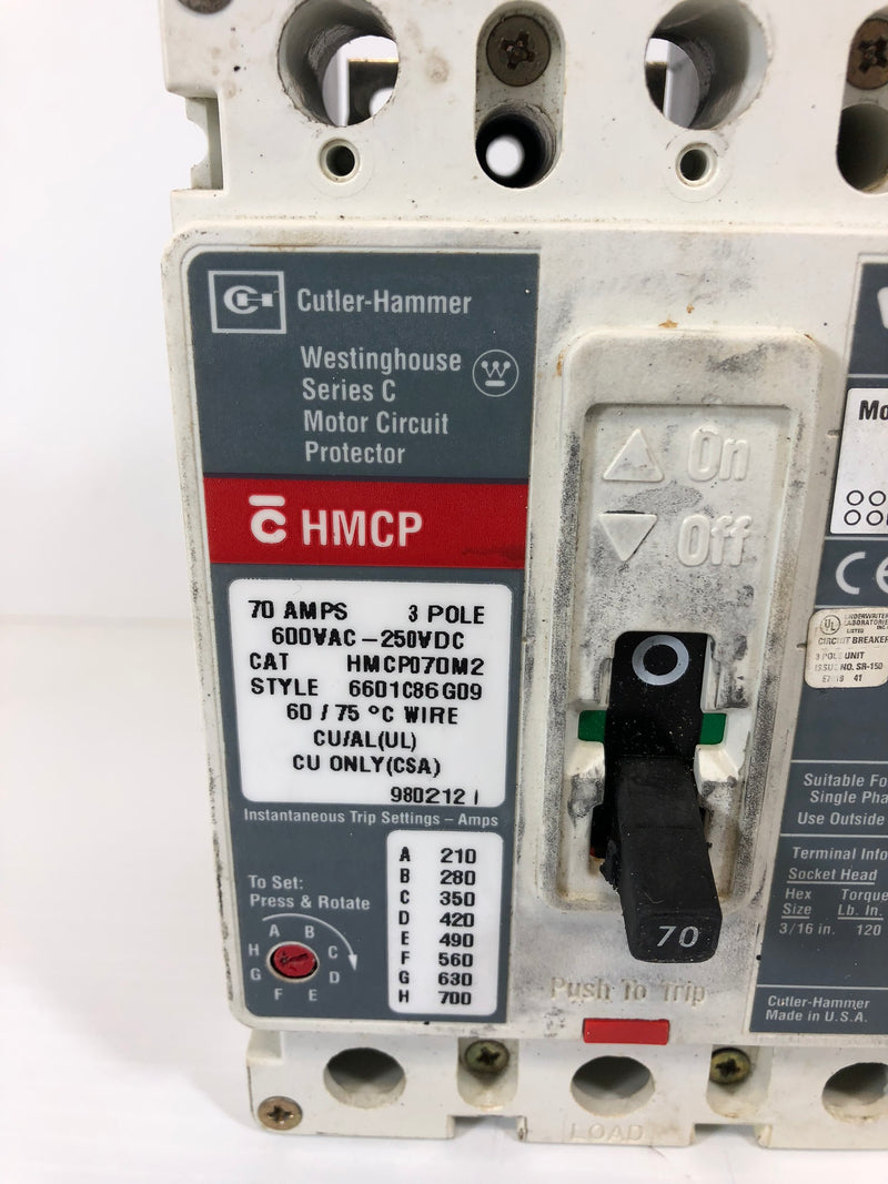 Cutler-Hammer HMCP070M2 Westinghouse 70 Amp Series C Circuit Breaker